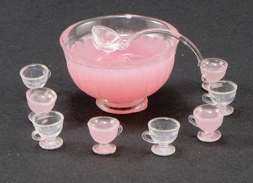 Dollhouse Miniature Pink Party Punch Set, 11Pc